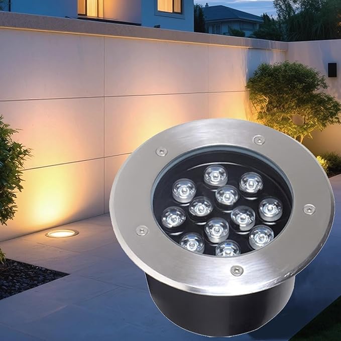 LED Ground Light - IP66 Waterproof Recessed Underground Lamp 3W Green &amp 36W Yellow Beam Spotlight for Garden Pathway and Patio
