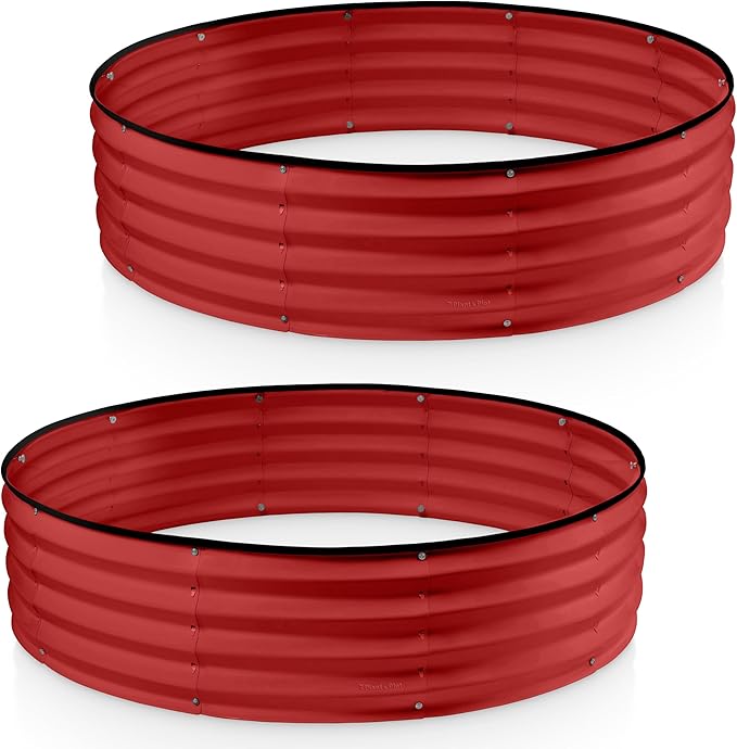 Round Galvanized Raised Garden Bed // 4×4×1 ft (2-Pack) Galvanized Raised Garden Beds Outdoor for Gardening Vegetables Flowers (Red) // Patented Tool-Free Design Round Planter