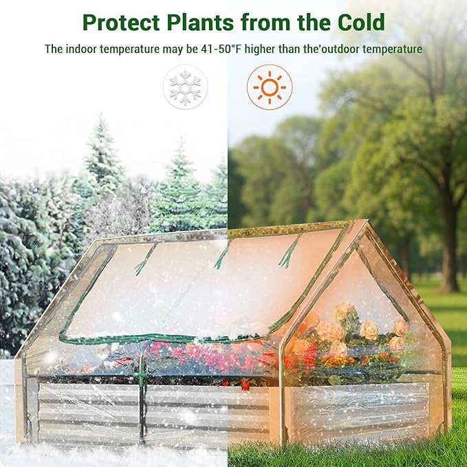 Raised Garden Bed 6x3x3Ft with Greenhouse Cover 2-Tier Roll-Up Windows Outdoor Galvanized Steel Planter Box Kit All-Season Metal Grow Bed for Vegetables &amp Flowers