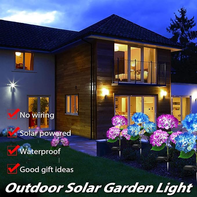 Plant Growing Lamps 2 Pack Hydrangea Flower Solar Led Light Outdoor Garden Lawn Lamps for Garden and Vegetable Patch Patio Country House Decoration(Pink-2 Pack)