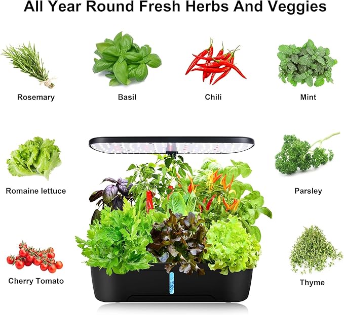 Hydroponic Growing System Led Grow Light Timer Automatic Water Pump Circulation Indoor Herb Garden Height-Adjustable Planters