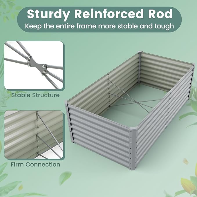 2 Pieces Raised Garden Beds Metal Garden Planter with Open Bottom Sprayed Plate &amp Thickened Corner Protectors Outdoor Planter Box for Vegetables Flowers &amp Herbs (Gray)
