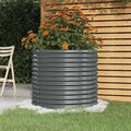 Round Raised Garden Planter 31.5 Powder-Coated Steel Anthracite Large Outdoor Container for Vegetables &amp Herbs on Patio Balcony