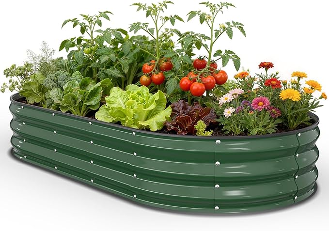 Galvanized Raised Garden Bed 6x3x1 FT Oval Metal Raised Garden Bed Outdoor Planter Box with Open Bottom Rust-Resistant Steel Garden Bed for Vegetables Herbs Flowers Easy Assembly