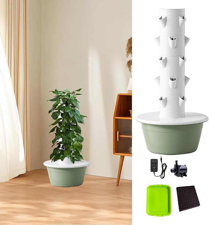 MYCENSE Hydroponic Tower Hydroponics Growing System Kit High Yield Gardening Pots Vertical Planter Plant Germination Kit for Peppers Green S