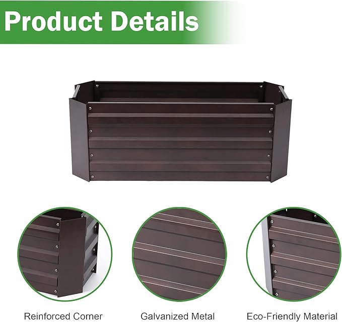 LuxenHome Galvanized Raised Garden Bed Kit 32 Rectangular Raised Garden Box Metal Planter Box Ourtdoor Large Plant Pot Planting Bed Gardening Tools for Vegetables Flowers Herbs