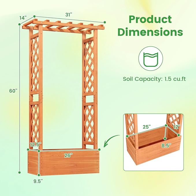 S AFSTAR Raised Garden Bed with Trellis Wood Planter Box with Hanging Roof &amp Drainage Holes for Climbing Plants Vines Flowers &amp Vegetables Indoor Outdoor Plant Container for Patio &amp Ya