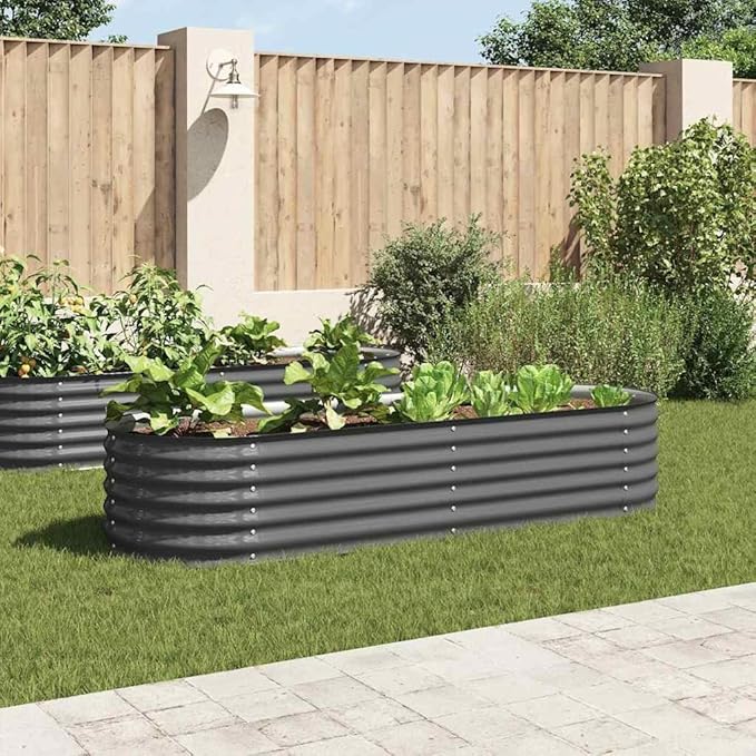 Galvanized Steel Raised Garden Bed 94.5 x 94.5 x 17.3 in Large Outdoor Planter Box Modern Gray Metal Rectangle Elevated Flower &amp Vegetable Garden for Patio Balcony or Backyard