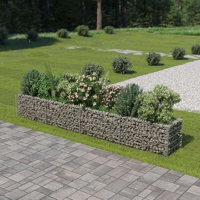 Gabion Raised Garden Bed Galvanized Steel 141.7 x 19.7 x 19.7 Metal Raised Planter for Outdoor Garden Flower Beds Elevated Garden Box with High Load Capacity for Patio or Backyard Use