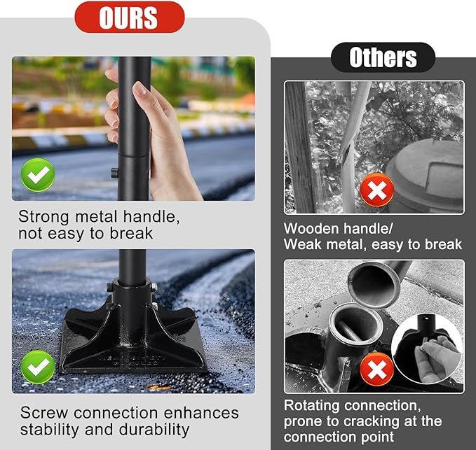 Steel Tamper Tool Heavy Duty Garden Ground Steel Tamper Tool Kit Long Handle 58 Inch 8x8” Square Dirt Hand Tamper Landscaping Garden Tools for Leaving Soil Sand Gravel Asphalt Driveway