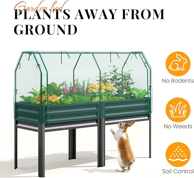 KING BIRD Large Raised Garden Bed with Netting Galvanized Elevated Planter Box with Legs 72×23×55 in for Backyard Patio Balcony 700lb Capacity Dark Grey