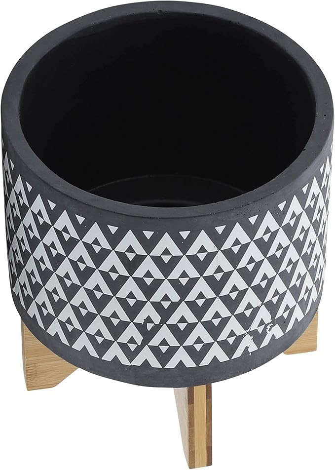 Ceramic 8 Planter ON Wooden Stand Gray