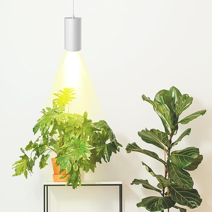 STERREN LED Grow Light White Plug in Hanging Lights for Indoor Plants Full Spectrum Grow Lights with On/Off Switch Decorative Pendant Lights with 21 Ft Height Adjustable Power Cord