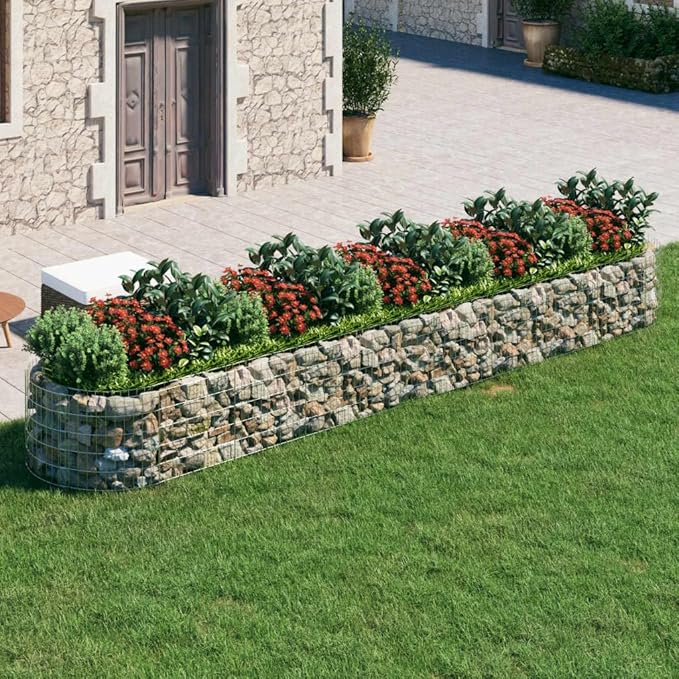Gabion Raised Bed Silver Galvanized Iron 196.9 inch Extra Long Durable Rectangular Outdoor Planter for Flowers Vegetables Garden Patio