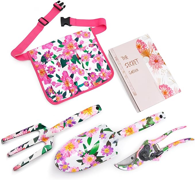 Gardening Gifts for Women3 PCS Floral Print Gardening Tools Pink Include Hand RakePruner and Trowel Pink Exquisite Packaging Garden Gifts for Mom and Ladies