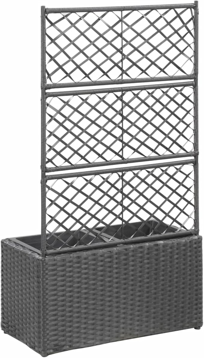 Raised Bed Planter Trellis Design with 2 Pots 22.8x11.8x42.1 Inches Black Poly Rattan for Climbing Plants and Flowers in Garden or Terrace