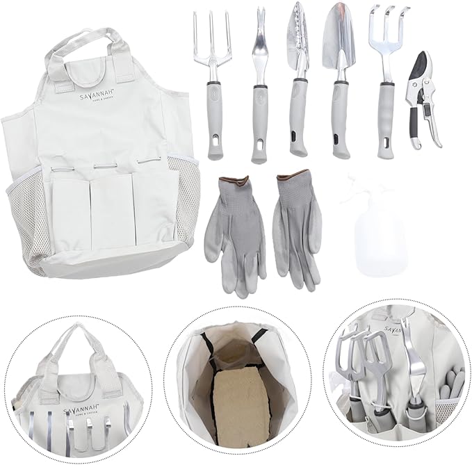 Aluminum Alloy Garden Tool Set for Gardening 6-Piece Heavy-Duty Gardening Tools Pouch Multifunctional Shovels for Outdoor and Indoor Use
