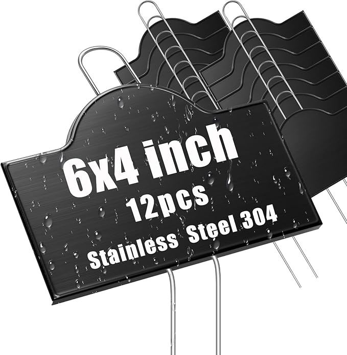 Landhoow 12 Pack Extra Large Metal Plant Labels 6 x 4 with 11'' Stake Stainless Steel 304 Garden Markers Waterproof Plant Marker Weatherproof Garden Signs for Vegetable Herb Flower Seed Greenhouse