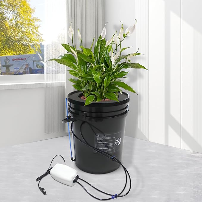 5-Gallon DWC Hydroponic Growing System for Indoor Plants Black PP Cylindrical Deep Water Culture Garden Kit with Recirculating Drip Irrigation Air Pump Air Stone &amp Floor-Standing Design
