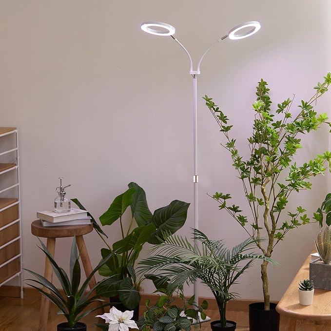 yadoker Desk Plant Grow Light for Indoor Plant Dual-Head LED Grow LightHeight AdjustableAutomatic Timer with 8/12/16 Hours10-Level BrightnessIdeal for Small Plant Grow