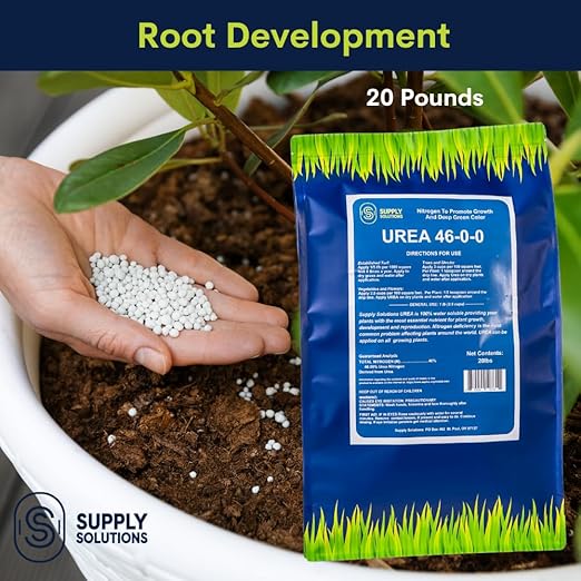 Supply Solutions Urea 46-0-0 Nitrogen Fertilizer to Stimulate Lush Growth and Deep Green Color - Plant Food Plant Fertilizer for Plants Lawn Garden - Bloom Booster for Flowers Fruits (20 Pounds)