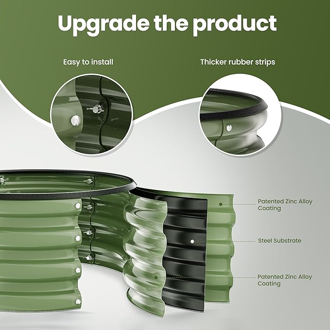 ZXZYHFTY Round Galvanized Raised Garden Bed kitGreen Outdoor Garden Raised Planter Box Round Large Metal Raised Garden Beds for Vegetable 2 * 2 * 1ft 3 Pcs