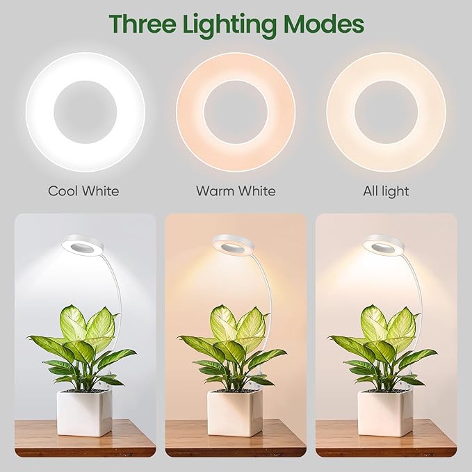 LORDEM Indoor Plant Grow Lights with 6/8/12/16H Auto Timer 3 Spectrum Modes Full Spectrum LED Adjustable Height for Small Plants 3 Pack White
