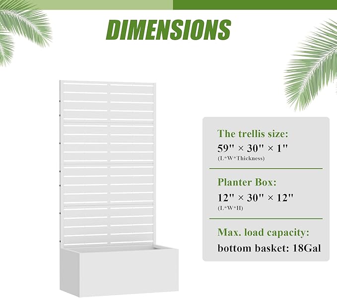 Casaphoria Metal Raised Garden Bed with Trellis 59x30x12 Planter Box for Climbing Plants Vegetables &amp Vines Features Drainage Holes and Privacy Screen (Black-Louvered)
