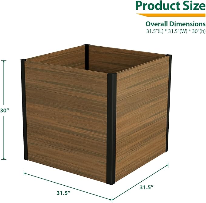 mondaria Modular Raised Garden Bed 2.6x2.6x2.5Ft Outdoor Rot-Resistant Planter Box Wood Plastic Composite DIY Combination Flower Bed Kit for Vegetables Herb (Brown)