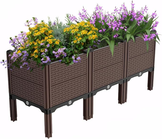 47.2x15.7x19.6in Raised Garden Beds Outdoor Polypropylene Planter Boxes Outdoor for Vegetables Flowers Herbs GBox with Drain Outlet Heat and Frost Resistance 440lb Capacity