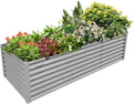 1 Pack 8x3x2FT Galvanized Raised Garden Bed Kit Retangular Metal Ground Planter Box Outdoor Bottomless Planter Raised Beds for Vegetables Flowers Herbs Fruits Gray