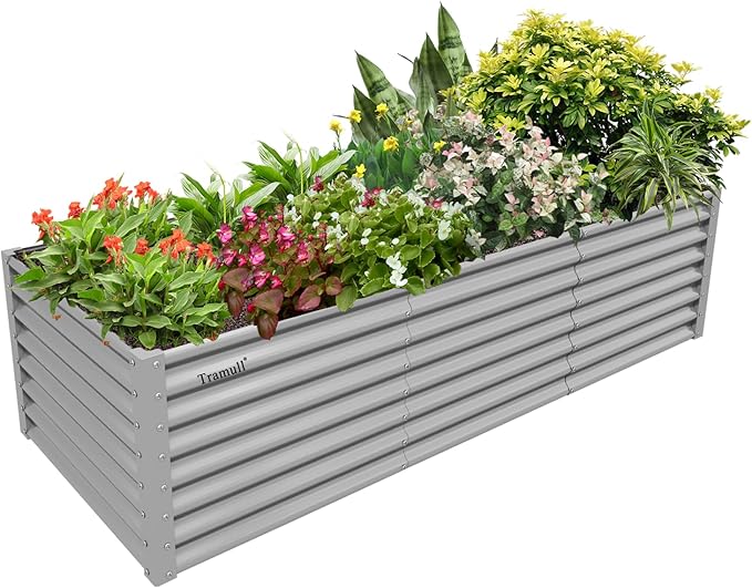 1 Pack 8x3x2FT Galvanized Raised Garden Bed Kit Retangular Metal Ground Planter Box Outdoor Bottomless Planter Raised Beds for Vegetables Flowers Herbs Fruits Gray