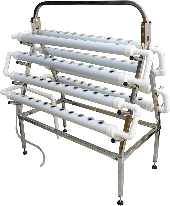Hydroponic Growing System 88 Plant Site Hydroponics Gardening Grow Trapezoidal 8 Pipes Planting System Stainless Steel Holder with Planting Sponge and Hose for Vegetable Cultivation