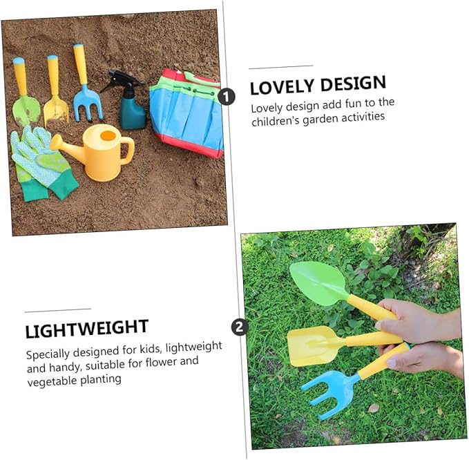 Kid Garden Tools Kit 9-Piece Mini Garden Tools Set Planting Rake Shovel Watering Can for Kids