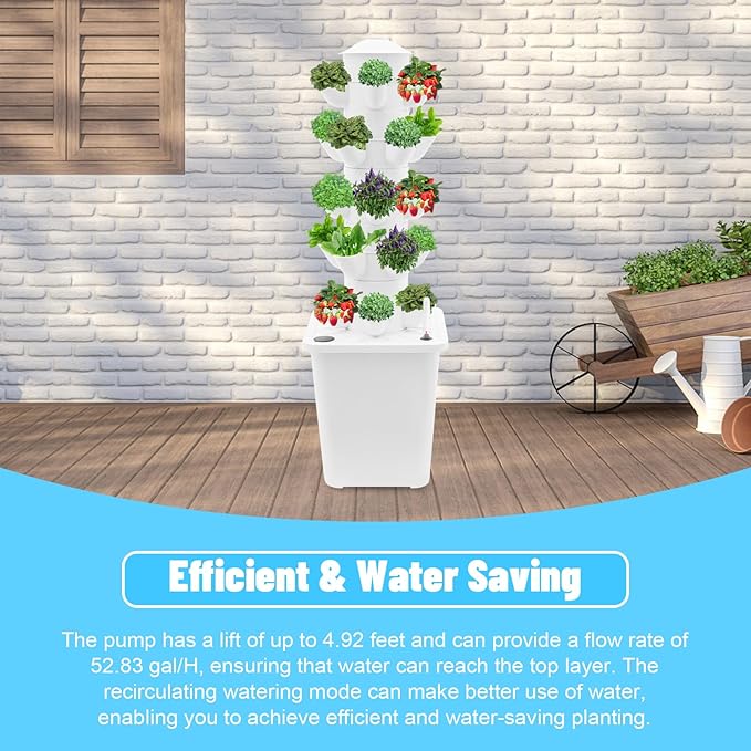 ZAIHW 25-Plant Vertical Tower Garden System Indoor Hydroponic Growing Kit with Pump Funnel &amp Water Level Gauge Vertical Vegetable Planter for Gardening Enthusiasts (White)