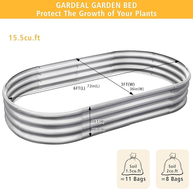 Garden 6x3x1ft Galvanized Raised Garden Bed Kit - Metal Planter Boxes for Vegetables/Herbs/Flowers Heavy-Duty Steel Outdoor Garden Box with Reinforced Edges(6X3X1FT)
