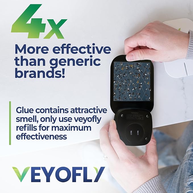 VEYOFLY Fly Trap Indoor Fruit Fly Traps for Indoors (4 Device + 12 Refills) Gnat Traps for House Indoor Fly Catcher Indoor Plug in Light Flying Insect Trap Bug Light Killer Fly Trap
