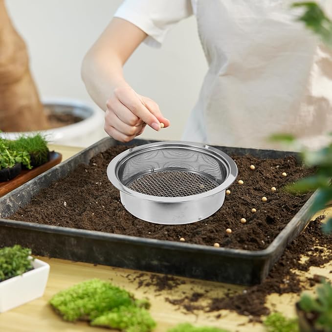 Stainless Steel Soil Sieve Set with Shovel Garden Compost Sifter with 1mm 3mm 6mm Mesh Screens for Potting Soil Filtration and Gardening Tool Kit