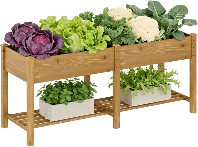 Raised Garden Bed with Legs Wood Elevated Planter Box Gardening Outdoor Planter Box Patio Kit Planting Bed for Vegetables Flowers Herbs Outdoor for Patio Balcony Backyard 72x24x30.7in(Brown Large)