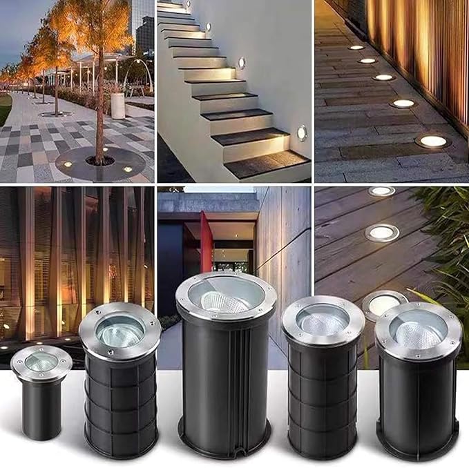 Led Spotlight - Underground Light Adjustable Light Angle Ground Lights IP67 Waterproof COB Floor Lamp Round Embedded Landscape Lights for Gardens ExteriorWhite-20W