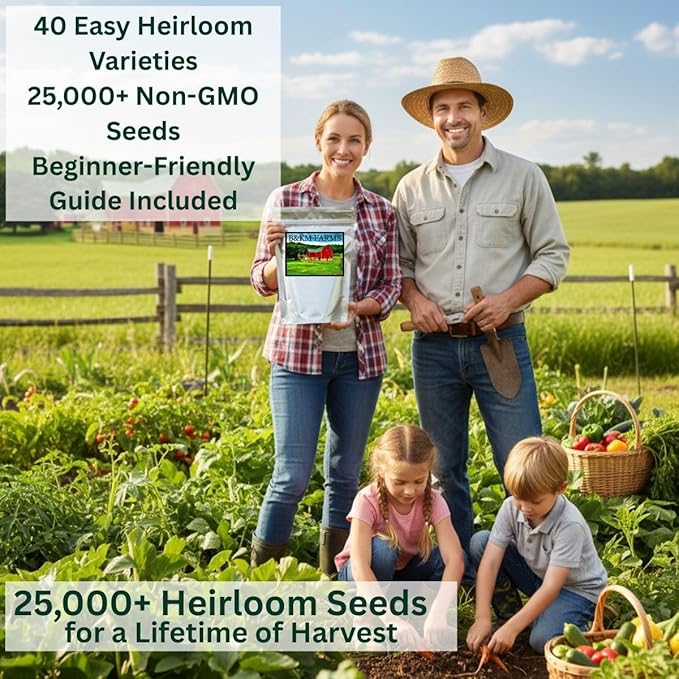 40 Vegetable &amp Fruit Seeds for Planting Your Outdoor &amp Indoor Home Garden. 25000 Seeds 40 Plant Markers Growing Guide &amp Survival Package. Heirloom Non-GMO Veggies by B&ampKM Farms (1