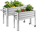 Land Guard 2 Pack Galvanized Raised Garden Bed with Legs &amp Wheels 36×12×32in Metal Elevated Raised Planter Box for Backyard Patio Balcony 300lb Capacity Silver
