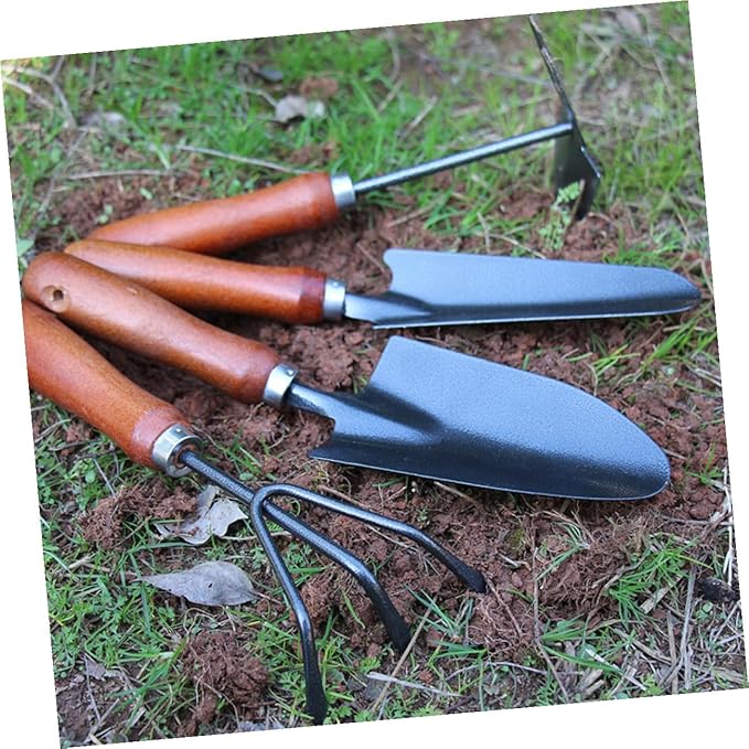 IMIKEYA 4pcs Mini Garden Tool Set with Thicken Iron Shovels and Wooden Handles for Planting Weeding and Potting – Compact Hand Tools for Gardening and Lawn Care