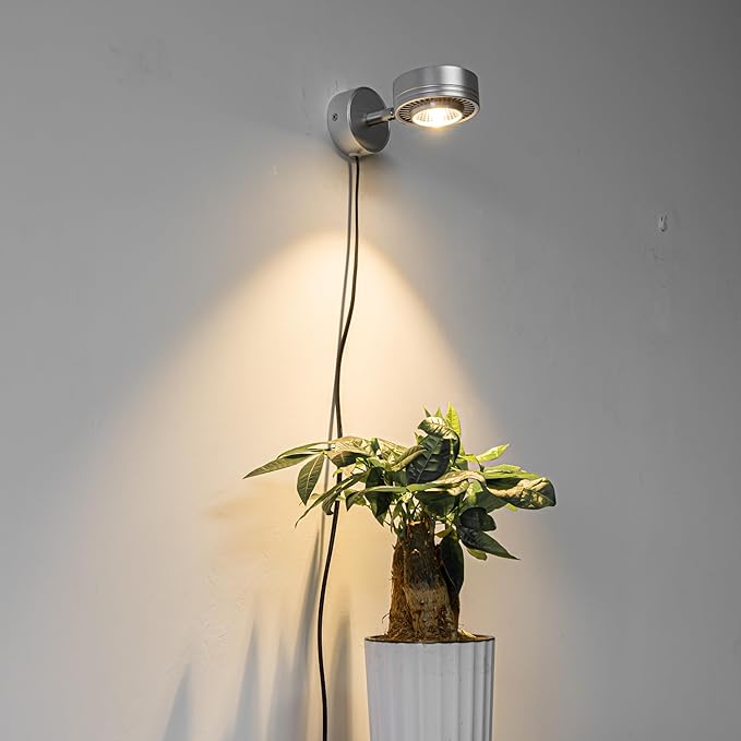 Set of Two Silver Plant Lights Full Spectrum LED Adjusted Angle Wall Lights 10W Warm Light Plug in Cord Spot Lamp Imitation Sunlight for Indoor Home Plants Growing