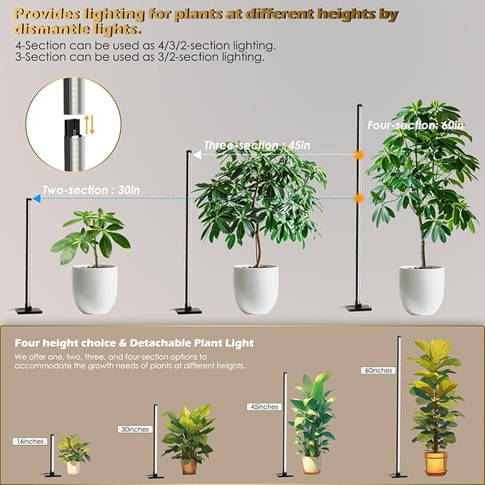 Grow Light with Auto-Timer Hanging and Standing Grow Lights for Indoor Plants3 Light Modes Detachable Full Spectrum Plant Lights for Wide Area Coverage in Indoor Plants (60 in)
