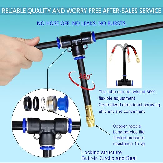 49.21Ft Greenhouse Drip Irrigation Kit Automatic Irrigation System 360°Adjustable 15 Brass Spray Nozzles 8mm Irrigation Tubing Hose Patio Misting Plant Watering with Blank Distribution Tubing Hose