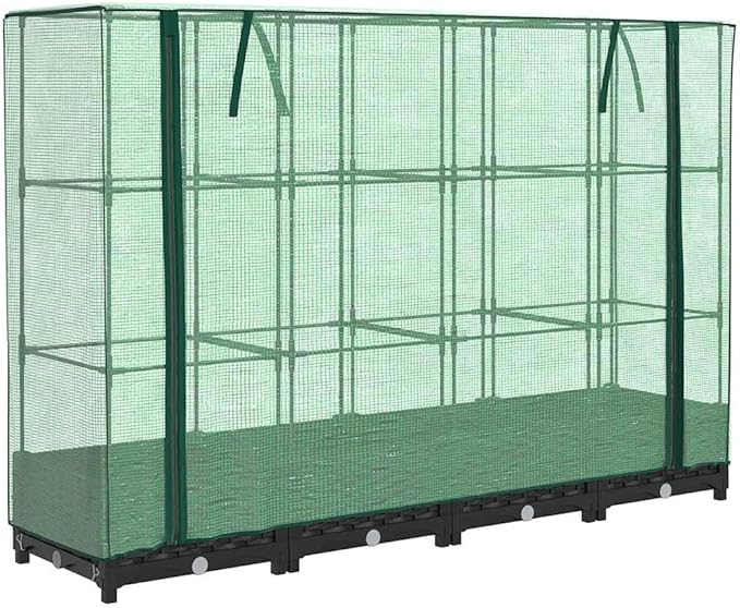 Large Raised Garden Bed Black Polypropylene Rattan Look Outdoor Planter Box 63 Inch Vegetable Herb Plant Container Durable Patio Flower Beds