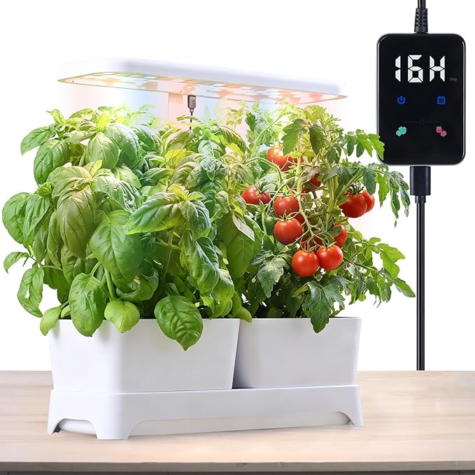 Indoor Garden Led Grow Light Full Spectrum LED Grow Lamp for Indoor Plants with Intelligent Controller Height Adjustable Ideal for Home Desk Plant Lighting (White 16 * 6.3 * 7.1 inch)