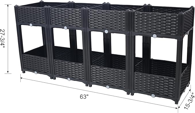 Planter Raised Beds - Elevated Planter Garden Box with Drainage Plug Raised Garden Beds for Vegetable/Flower/Herb Outdoor Standing Planter Beds Gardening Kit63x15.7x27.7 (Black)