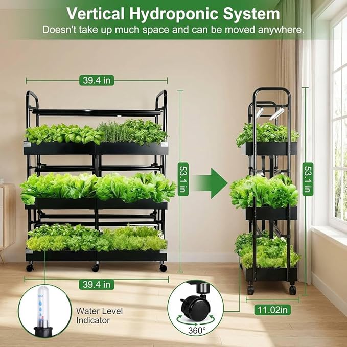 Large 3-Tier Indoor Hydroponics System Kit with Grow Lights Dual Growing Medium Double Water Pump Indoor Garden 88 Pods for Vegetables Herbs Microgreens (Black)